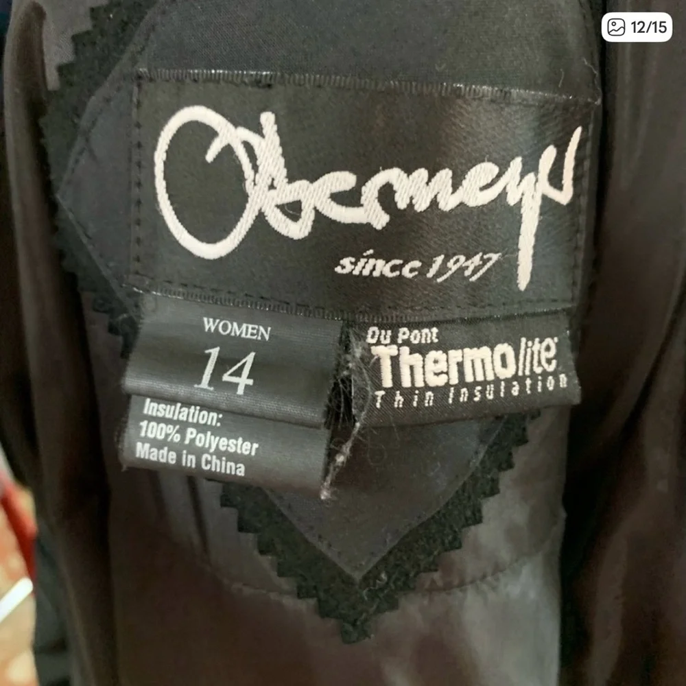 VINTAGE OBERMEYER Black Zip Front Thermolite Ski Jacket, 14 - Picture 13 of 15